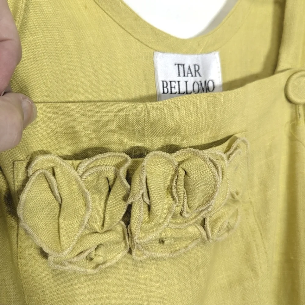 Yellow Sleeveless Linen Dress Pinafore Style Maxi With Pockets Art To Wear S Bib